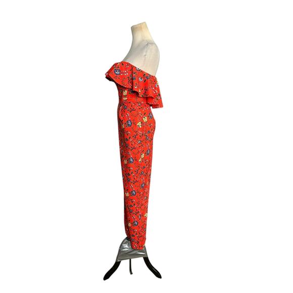 Gianni Bini red green floral strapless ruffled jumpsuit size 6 - Picture 6 of 16